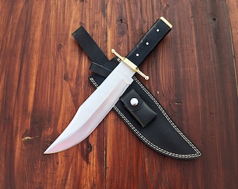 Handmade D2 Steel Bowie Knife: Buffalo Horn Handle, Leather Sheath