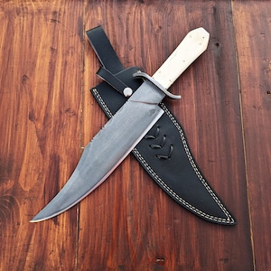 Handmade 5160 Spring Steel Bowie Knife: Juan Padillo Replica, Stabilized Bone Handle