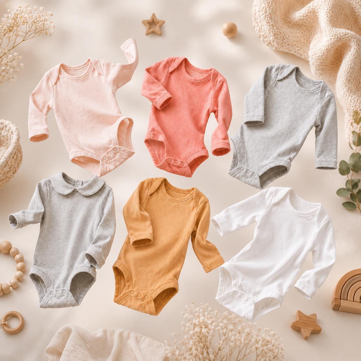 Plain Long Sleeve Baby Bodysuit Soft Cotton Onesie Newborn Baby Clothes Neutral Outfit Unisex Baby Romper Baby Gift