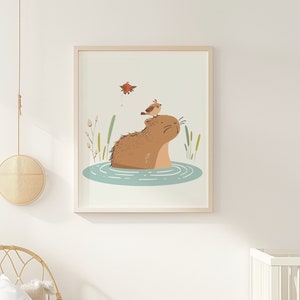 niedliches Capybara mit Vögeln, Poster, Babyzimmer, Poster, Drucke, Kinderzimmer Dekor, Babyzimmer Dekor, Babyzimmer Dekor, Babyzimmer Dekor
