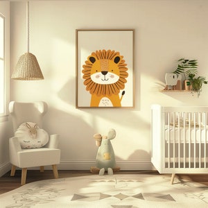 safari vivero león cartel decoración de la habitación del bebé estampados de animales, decoración de la habitación para niños Arte neutral de género, decoración de la habitación del niño, estampados de animales de safari