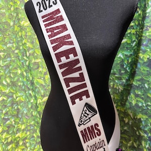 Megaphone Large Name Cheer Senior Sash - Senior Cheer Sash - Cheer Sash - Customize Colors | Optional pin bow & text on back