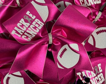 Pink Cheer Bow   | Tackle Cancer Football Cheer Bow | October Cheer Bow