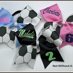 Personalized Name Number Soccer Print Bow - Choose Colors