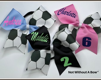 Personalized Name Number Soccer Print Bow - Choose Colors