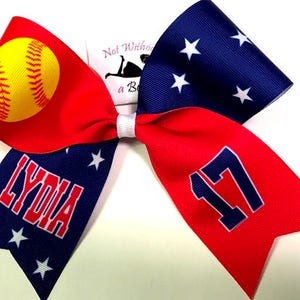 Personalized Softball Bow - Red Navy Stars Patriotic Softball Bow - Can customize colors