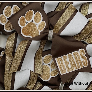 Paw Print Cheer Bow With Name Glitter Cheer Bow Softball Bow - Customize Colors - Stripe Cheer Bow