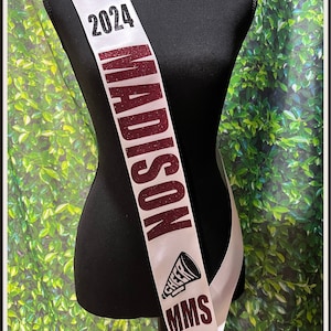 Megaphone Cheer NAME Sash - Senior Cheer Sash - Senior Night Sash - Cheer Sash - Cheerleading Sash - Captain Sash - Customize Colors