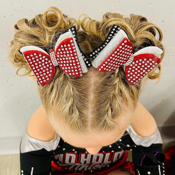 Rhinestone Pigtail Dolly Glitter Cheer Bows - Tailless Cheer Bow - Mini Dolly Glitter Bow  | Pigtail Bows | Customize Colors
