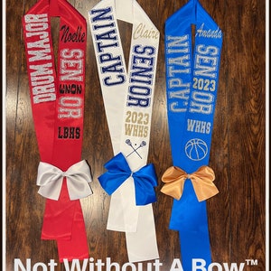 Senior Sash 2024 -  Senior Night Sash - Custom Sash - Wide Sash - Customize Colors | Optional Pin Bow | Optional Text on Back