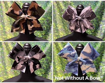 Green and Blue Camouflage Cheer Bow Camouflage Cheer Bow - Camo Grey / Blue / Army Green Cheer  main image 3
