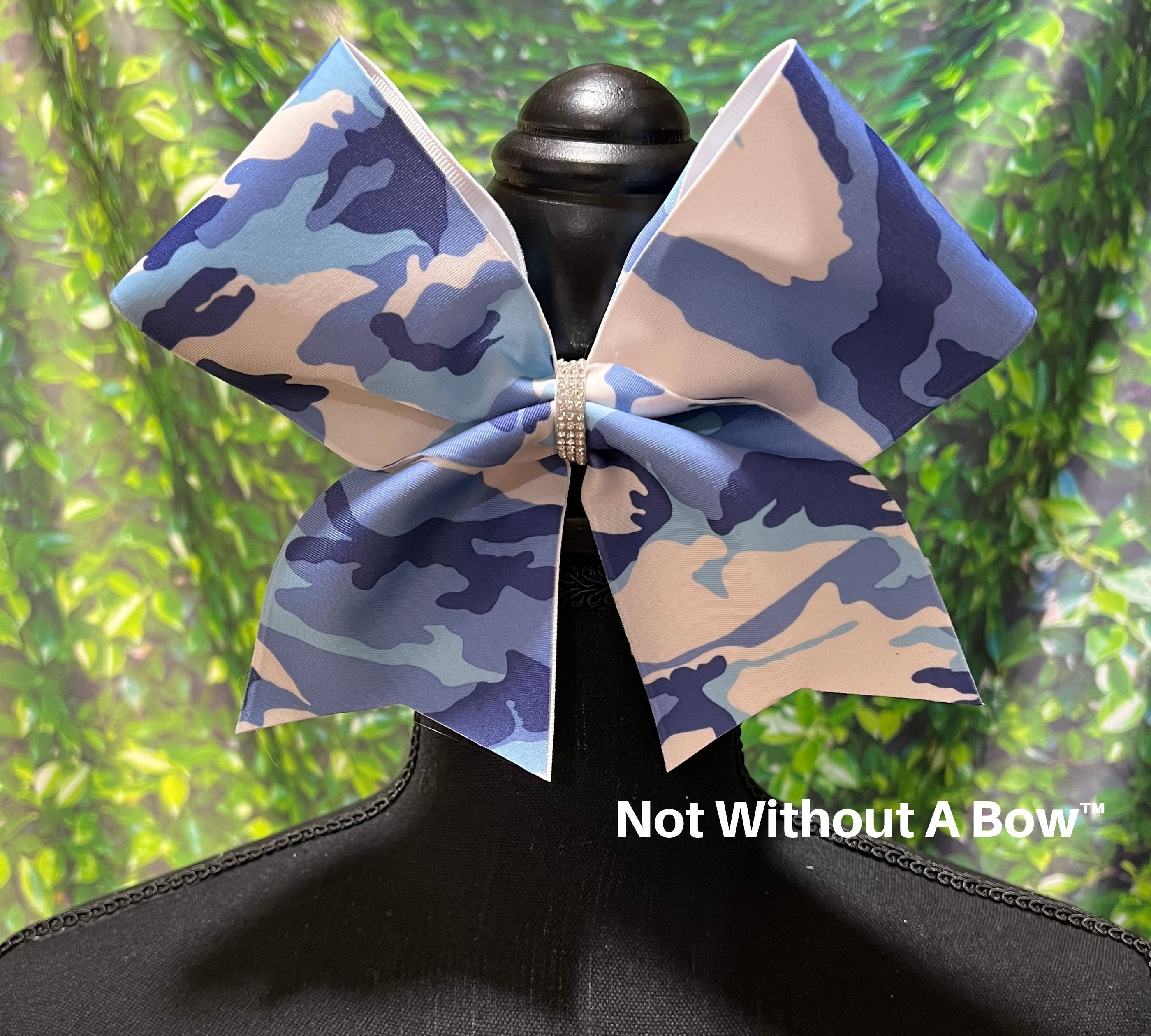 Camouflage Cheer Bow - Camo Grey / Blue / Army Green Cheer 