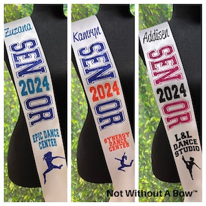 Dance Senior Sash -  Senior Sash - Senior Night Sash - Senior Sash 2026 - Wide Sash - Customize Colors | Optional Pin Bow & Back Text