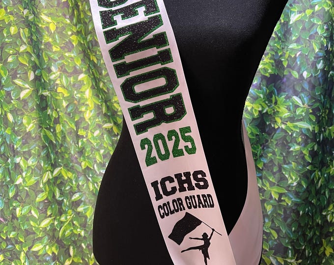 Wide Outline Text Senior Sash - Cheerleading Dance Color Guard Soccer ...