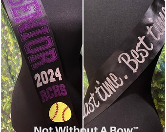 Senior Sash 2024 -  Senior Night Sash - Custom Sash - Wide Sash - Customize Colors | Optional Pin Bow | Optional Text on Back