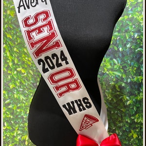 Cheer Senior 2026 Sash -  Senior Night Sash - Senior Sash Cheerleader -  Wide Sash - Customize Colors | Optional Pin Bow & Back Text