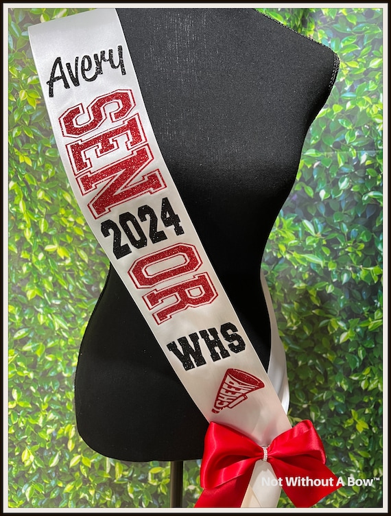 Cheer Senior 2027 Sash -  Senior Night Sash - Senior Sash Cheerleader -  Wide Sash - Customize Colors | Optional Pin Bow & Back Text