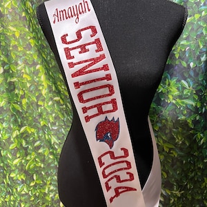 Custom Senior Sash Senior Night Sash Wide Sash Customize Colors Optional Pin Bow image 1