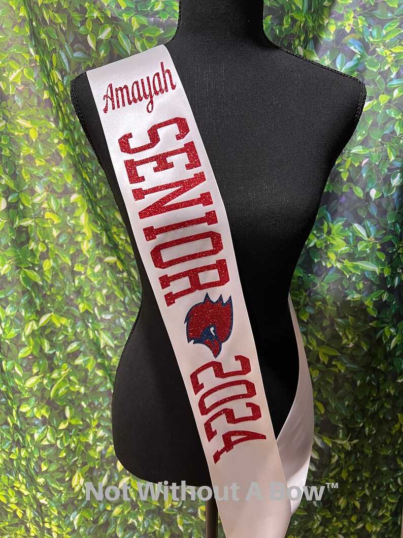 Custom Senior Sash Senior Night Sash Wide Sash Customize Colors Optional Pin Bow image 1