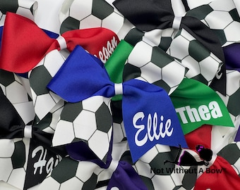 Personalized Name Soccer Print Bow - Customize colors