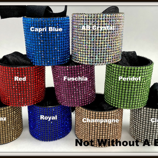 Rhinestone Pony Tail Cuff, Bling Pony Tail Cuff, Cheer Dance Gymnastics Pony Tail Cuff / Pony Wrap  1", 1.5" - Choose Color