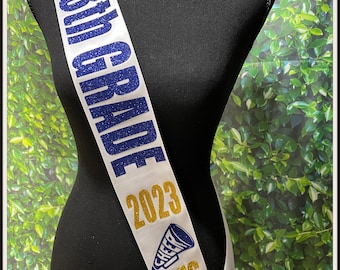 Megaphone Cheer 8th Grade Sash - Cheer Sash - 8th Grade Night Sash - Cheer Sash - Cheerleading Sash - Customize Colors | Optional pin bow