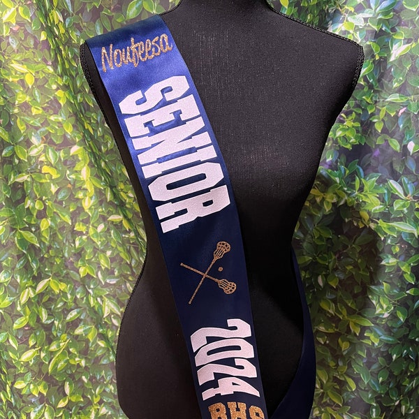 Lacrosse Senior Sash -  Senior Night Sash - Lacrosse Senior Sash 2024 - Wide Sash - Customize Colors | Optional Back Text & Pin Bow