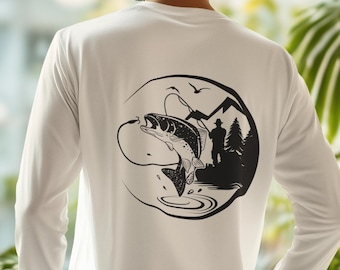 Koszulka z długim rękawem do wędkarstwa muchowego: Trout Silhouette Outdoor Apparel | Prezenty wędkarskie dla mężczyzn, świetny pomysł na prezent na Dzień Ojca