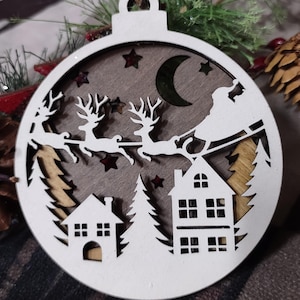 4 Handmade 3D Layered Christmas Ornaments: Rustic Laser Cut Wood, Set of 4