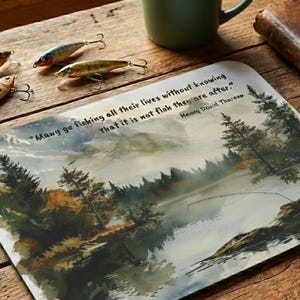 Fly Fishing Mouse Pad with Famous Fishing Quotes | Fishing Gifts for Men, Great Father's Day Gift Idea