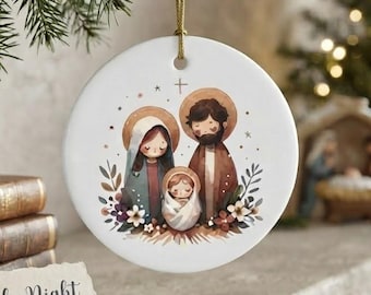 Nativity Ornament Ceramic Cute Christmas Tree Bauble Christian Keepsake Holy Family, Secret Santa Gift Exchange, Stocking Stuffer