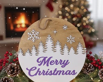 Weihnachtstürhänger, lasergeschnittenes Weihnachtsschild aus Holz, handgefertigte Eingangstürdekoration, rustikale Verandadekoration im Landhausstil, Willkommensschild
