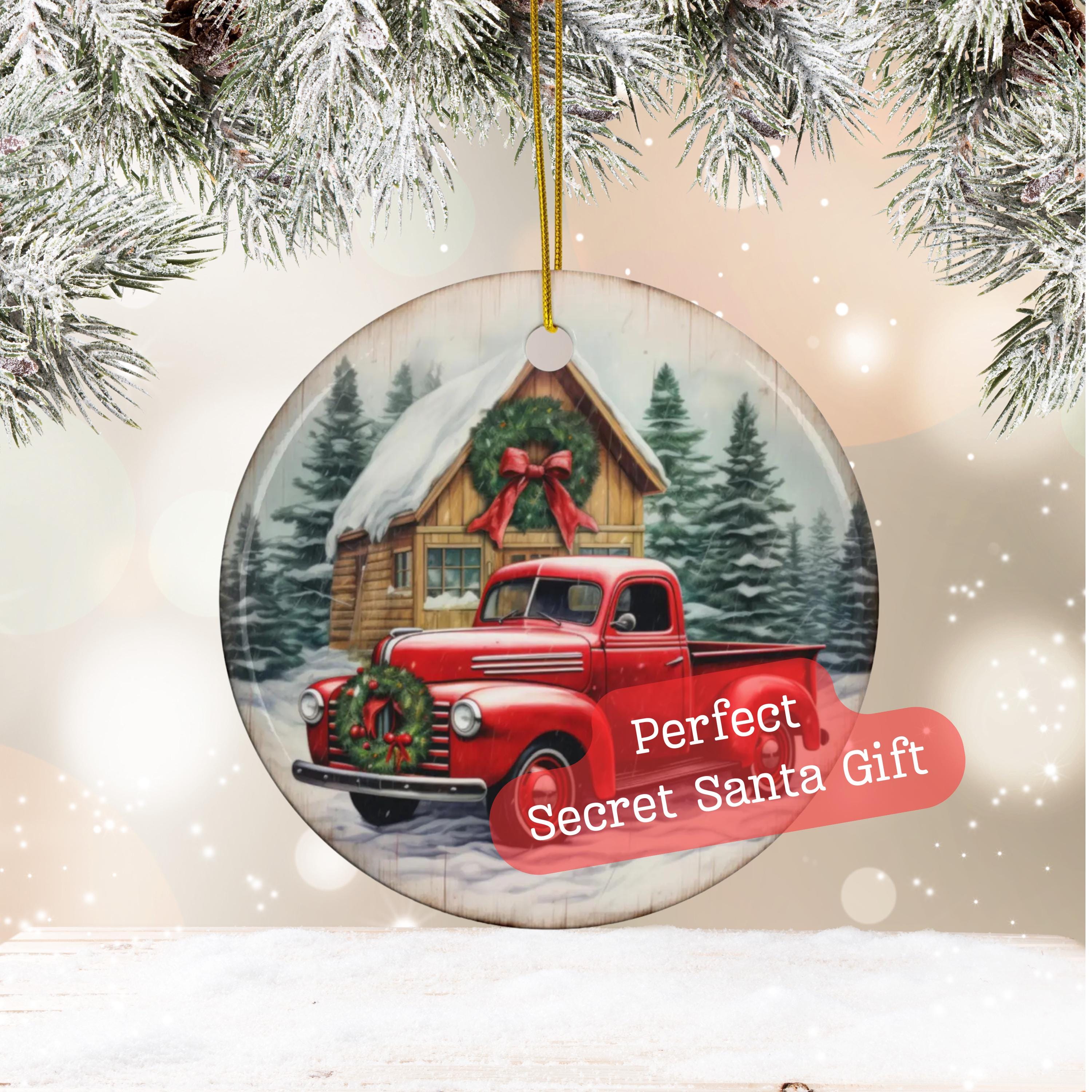 Round Ceramic Christmas Ornament, Christmas Ornament, Vintage Truck Ornament, Vintage, holiday gift, nostalgic, christmas tree, Secret Santa