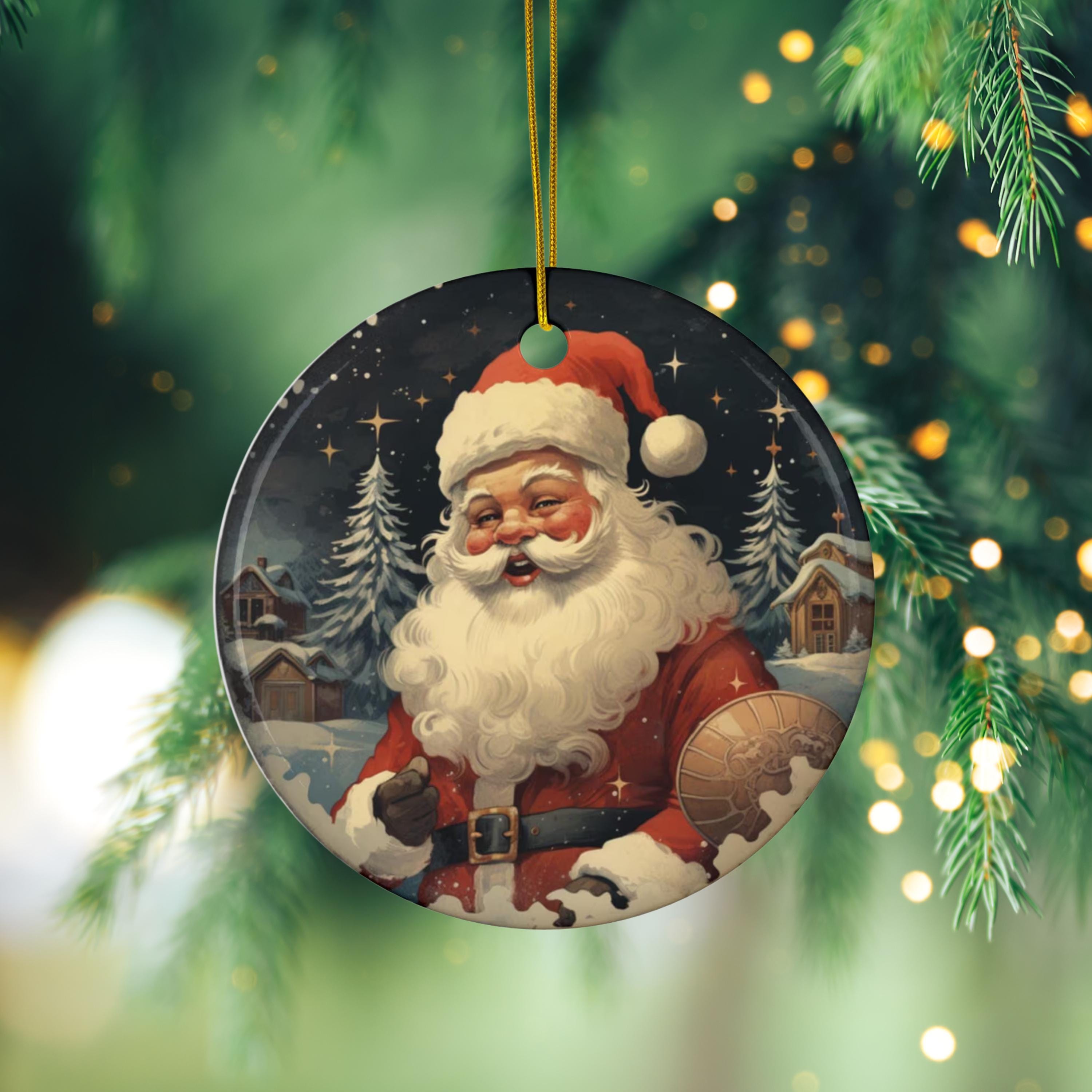 ヴィンテージサンタクロース陶器クリスマスオーナメント：レトロな家族