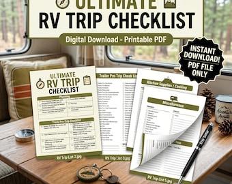 Ultimate RV Trip Checklist | Complete Packing List & Travel Trailer Essentials | Printable RV Travel Planner | Digital Download