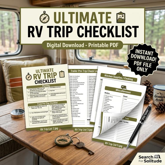 Ultimate RV Trip Checklist, Complete Packing List & Travel Trailer Essentials, Printable RV Travel Planner, Digital Download, gift for rvers