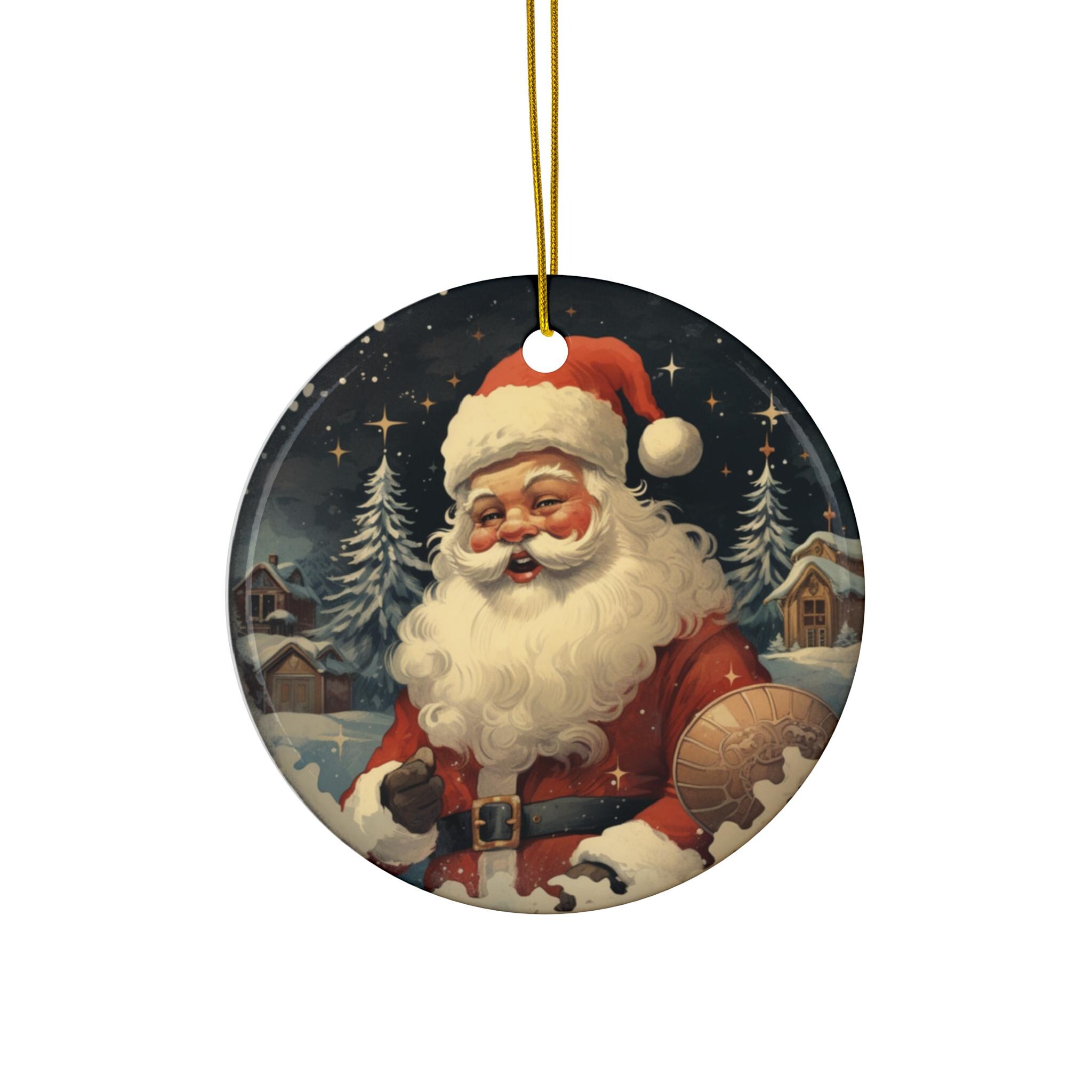 ヴィンテージサンタクロース陶器クリスマスオーナメント：レトロな家族