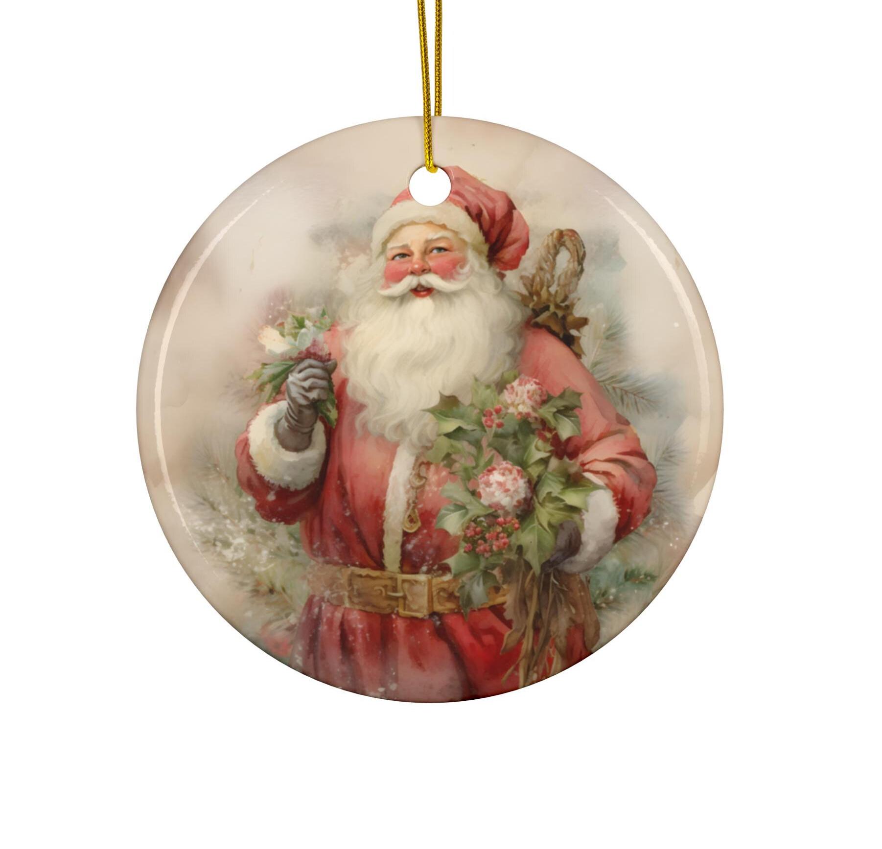 ヴィンテージサンタクロースのクリスマスオーナメント：レトロな陶器の
