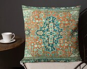 Persain Heriz Serapi Textile Print No. 2 Boho Square Pillow Decorative Bohemian Decor Ethnic Fabric Printed Pillow