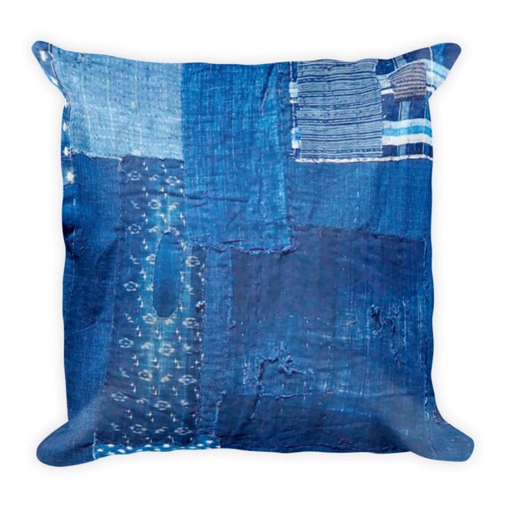 Japanese Boro Blue Patchwork No. 10 Bohemian Pillows Indigo Cushions Denim