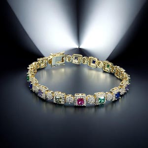 Elegant 18K Gold Plated Adjustable Bracelet | Multicolor Square Zircon Fine Jewelry