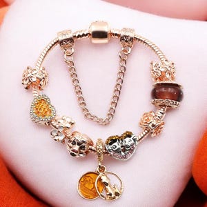 Rose Gold Plated Heart Charm Bracelet: Fashion Bangle with Beads