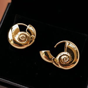 Gold Plated Seashell Hoop Earrings: Chunky Snail Shell Huggies