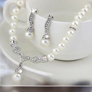 Gold Color Pearl Jewelry Set, Wedding Bridal Necklace & Earrings, Elegant Jewelry for Women - valentine&#39;s day - Mother&#39;s Day Gifts 2025