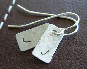 Personalized Initial Bar Earrings - Hand Stamped Sterling Silver - Petite Bar Charms (Custom Textured)