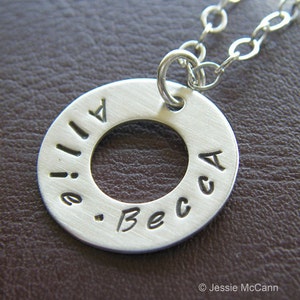 Personalized Washer Necklace - Custom Sterling Silver Hand Stamped 3/4" Washer Necklace with Optional Birthstone or Pearl