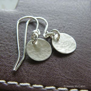 Everyday Silver Earrings Hammered Hand-Textured Sterling Silver Tiny Circle Earrings image 1