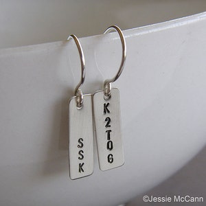 Knitter Earrings SSK and K2TOG Earrings Personalized Hand Stamped Sterling Silver Custom Jewelry for Knitters image 1