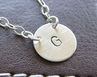 Personalized Silver Initial Necklace - Hand Stamped Sterling Silver Charm Jewelry - Custom Connect (Small Initial)
