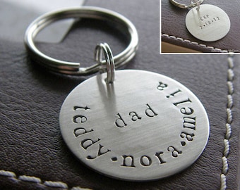 Custom Keychain - Personalized Hand Stamped Sterling Silver Key Chain - Optional Double-Side Stamping - Makes a Great Gift for Dad!
